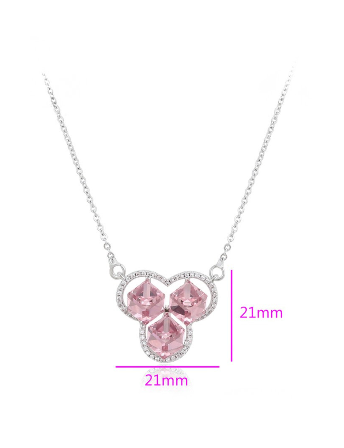 Κολιέ Blush Trinity με τρεις ροζ κρυστάλλινες πέτρες και επιμετάλλωση πλατίνας