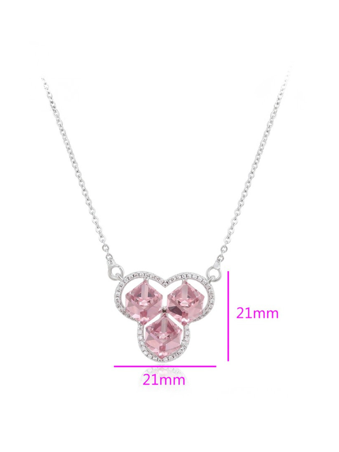 Κολιέ Blush Trinity με τρεις ροζ κρυστάλλινες πέτρες και επιμετάλλωση πλατίνας