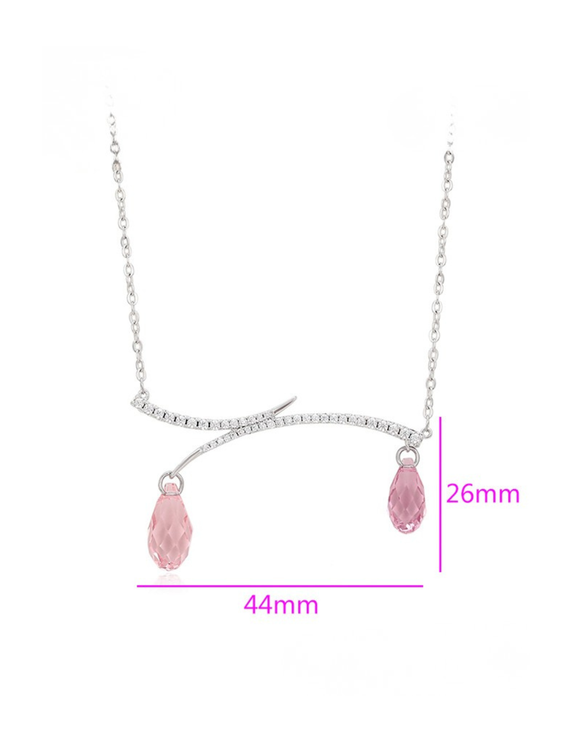 Κολιέ Blush Cascade με κρεμαστά ροζ κρύσταλλα και επιμετάλλωση πλατίνας
