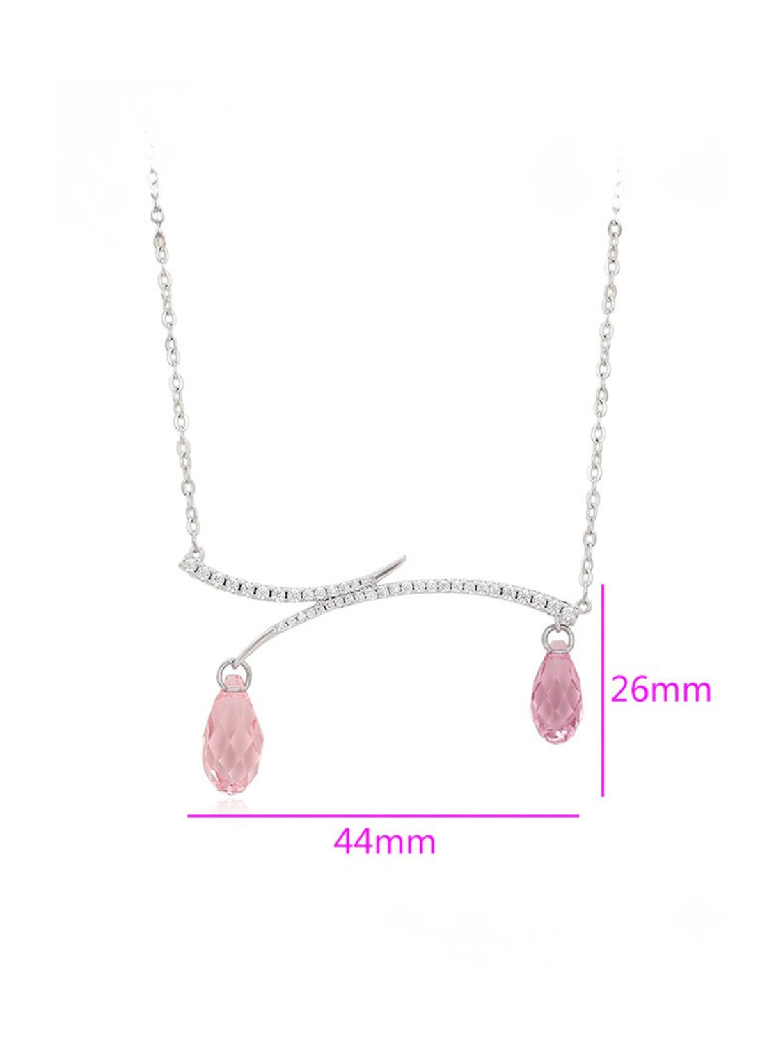 Κολιέ Blush Cascade με κρεμαστά ροζ κρύσταλλα και επιμετάλλωση πλατίνας