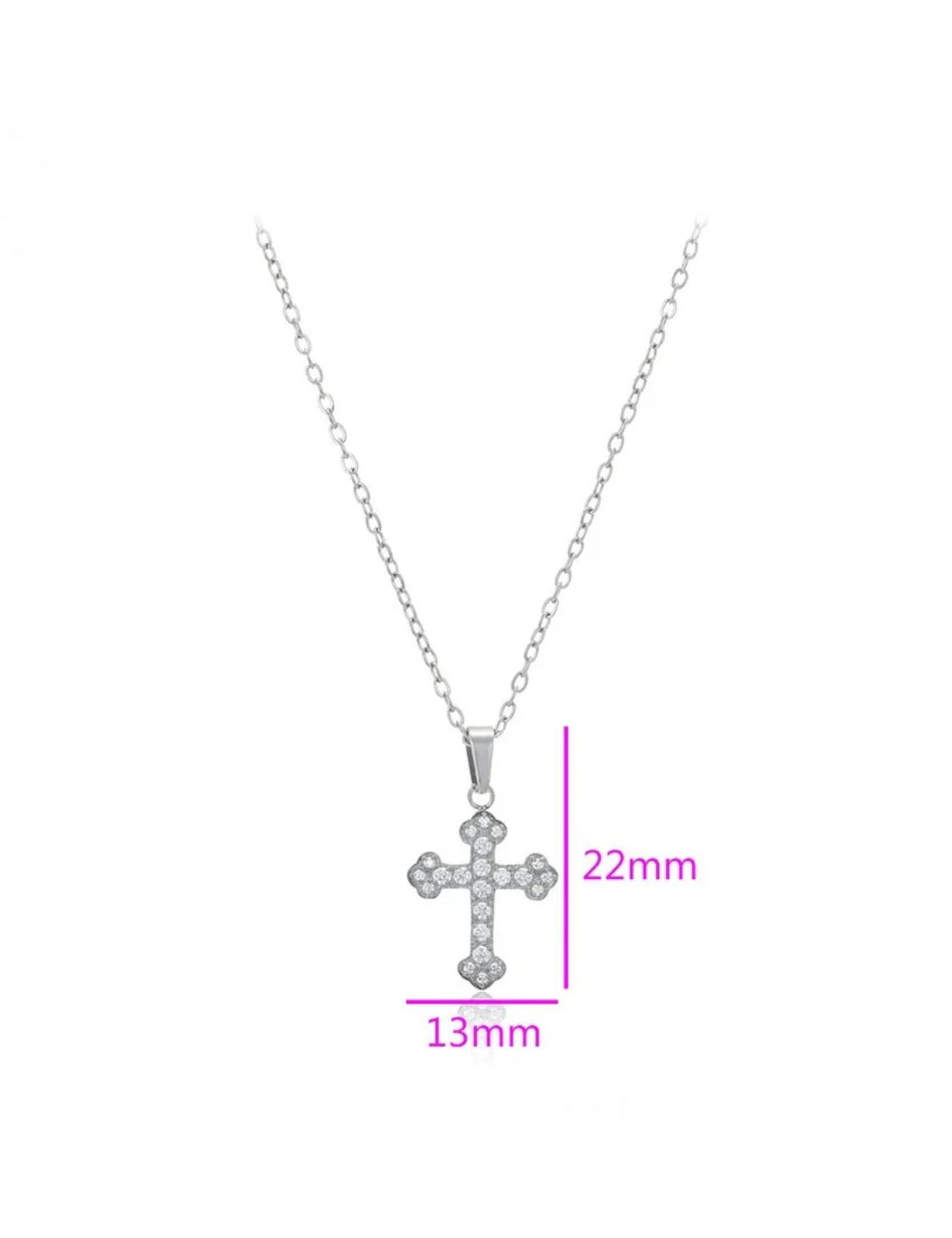 Ασημί κολιέ Seraphine Cross από ανοξείδωτο ατσάλι με σταυρό και λευκές πέτρες CZ