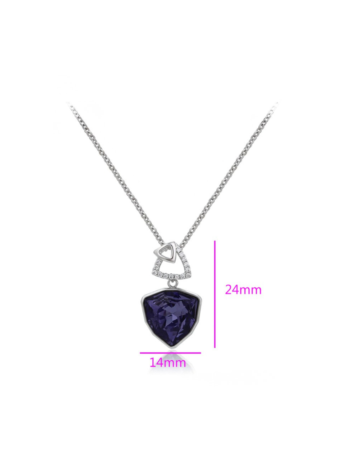 Κολιέ Violet Prism με μωβ κρυστάλλινο μενταγιόν και πλατινέ φινίρισμα